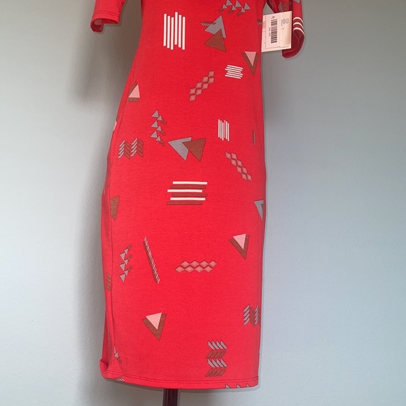 New LuLaRoe Julia T Shirt Sheath Dress XXS Stretch Scoop neck midi length red - Picture 3 of 11